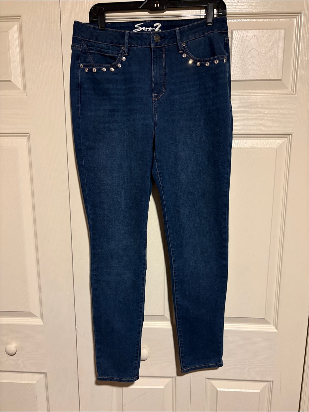 Seven7 Dark Blue Skinny Jeans with Stud Accents